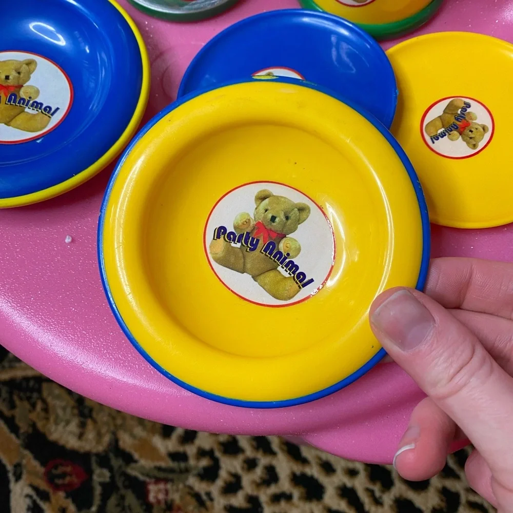 RARE vintage bear Kids Tea Set - Green, Yellow, Blue